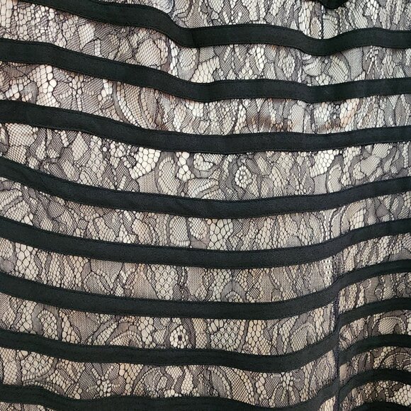 Adrianna Papell Lace Cocktail Midi Dress With Sheer Neck And Hem In Black Size L - Picture 13 of 14